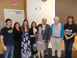 Left to Right: Andrew Esguerra, Seroun Mouradian, Marine Vardanyan, Suzanne Khardalian, Tatevik Hovhannisyan, Prof. Barlow Der Mugrdechian, PeÅ Holmquist, and CineCulture Professor Mary Husain at the Oct. 24 screening.