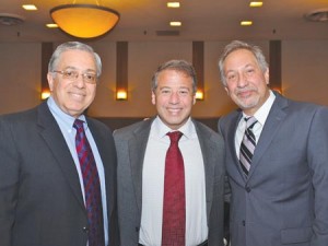 L. to R.: Jedge Chuck Poochigian, Brian Kabateck, and Mark Geragos in Fresno on Feb. 8. Geragos and Kabateck addressed the Central Valley Laywer's Association. Photo: Alain Ekmalian 