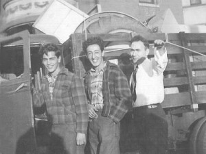 The oldest of the Antaramian brothers from Kenosha, Wisconsin,Paul (left) and Massey (center), and an unidentified friend (right), on the road to New York in 1947, to join other American-Armenian repatriates on their journey to Armenia. Photo: Hazel Antaramian-Hofman