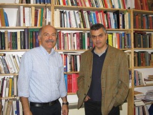 Prof. Barlow Der Mugrdechian, left, with Ara Sarafian of the Gomidas Institute, in London. Photo: ASP Archive