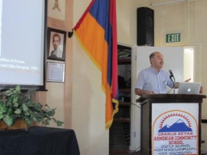 Prof. Barlow Der Mugrdechian at Keyan Armenian School. Photo: Denise Altounian