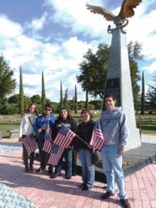 L. to R.: Marine Vardanyan, Kevork Ajamian, Lauren Chardukian, Tatevik Hovhannisyan, and Hagop Ohanessian at Masis Ararat cemetery.  