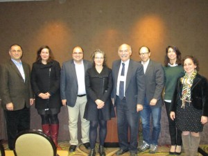 Left to right: Dr. Hratch Tchilingirian, Dr. Sossie Kasbarian, Dr. Bedross Der Matossian, Dr. Lerna Ekmekcioglu, Prof. Barlow Der Mugrdechian, Dr. Sergio La Porta, Dr. Talar Chahinian, and Dr. Ramela Abbamontian participating in the SAS sponsored “Impact of the Armenian Genocide” Conference. Photo: ASP Archive