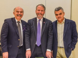 Left to right: Prof. Barlow Der Mugrdechian, Ambassador John M. Evans, and Ara Sarafian of the Gomidas Institute. Photo: Hourig Attarian