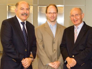 Left to right: Prof. Barlow Der Mugrdechian, Dr. Sergio La Porta, and Dr. Dickran Kouymjian at the ASP reception honoring Fresno State’s Centennial in 2011. Photo: Randy Vaughn-Dotta