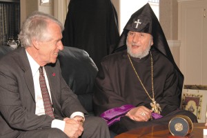 Left to right: Former Fresno State President Dr. John Welty with His Holiness Karekin II, Catholicos of All Armenians. His Holiness received the President’s Medal of Distinction on a June 2005 visit to Fresno State. Many distinguished guests have visited the Armenian Studies Program over the last forty years. Photo: Randy Vaughn-Dotta, ASP Archive