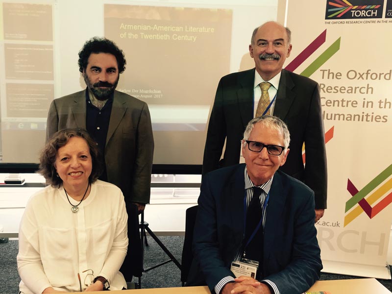 Left to right, front row: Dr. Nélida Boulgourdjian-Toufeksian and Dr. David Calonne. Standing, left to right: Dr. Hagop Gulludjian and Prof. Barlow Der Mugrdechian. Photo: ASP Archive