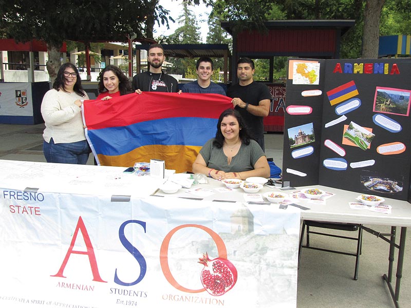 Left to right: Kara Statler, Suzanna Ekmekchyan, Arthur Khatchatrian, David Safrazian, Marina Chardukian, and Davit Gevorgyan at the Armenian Independence Day celebration. Photo: Barlow Der Mugrdechian